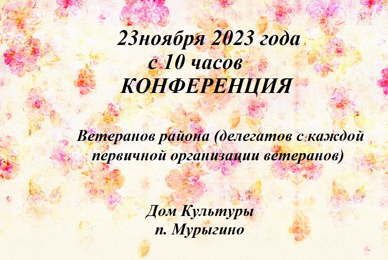 Конференция ветеранов района (делегатов с каждой первичной организации ветеранов).