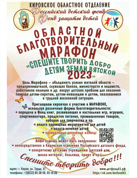 Проходит благотворительный марафон «Спешите творить добро детям Земли Вятской». Проходит благотворительный марафон «Спешите творить добро детям Земли Вятской».